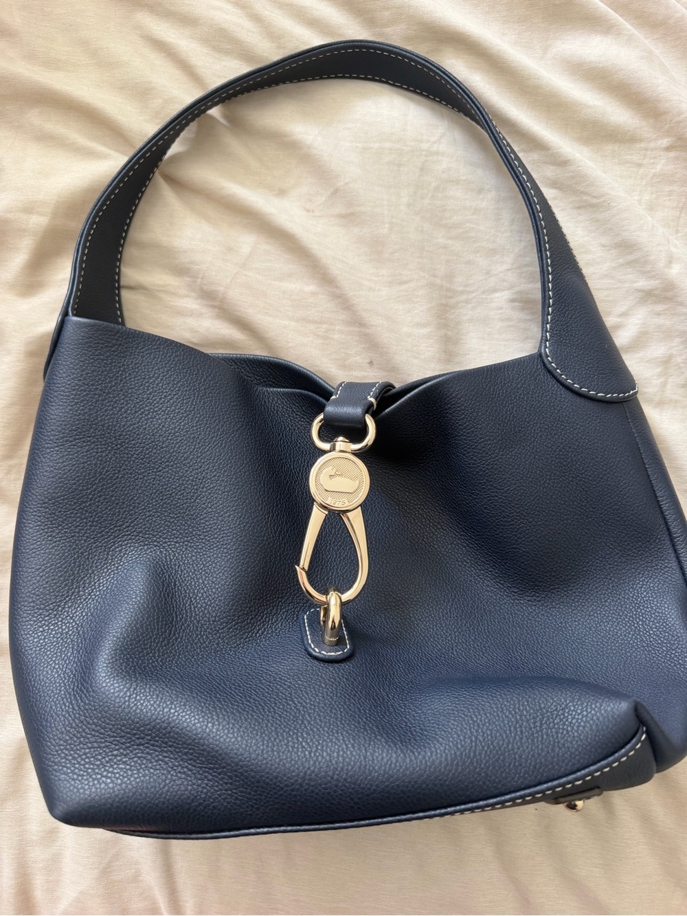 Dooney & Bourke Black Pebble Leather Shoulder Bag with Gold Hardware